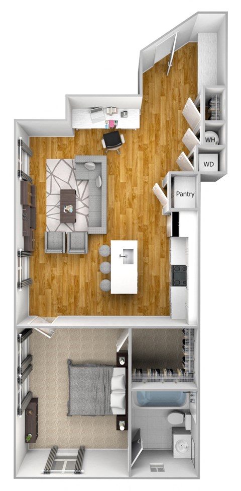 a floor plan of a house with a bedroom and a living room